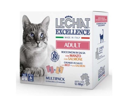 MONGE LECHAT EXCELLENCE ADULT hovädzie/losos multi pack 12x100g kapsička