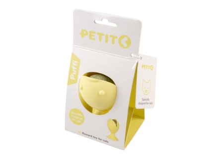 EBI PETIT PUFFI žltá hračka pre mačky s catnip guľou alebo držiak na pochúťky v jednom 9,5x5,5x5,5cm