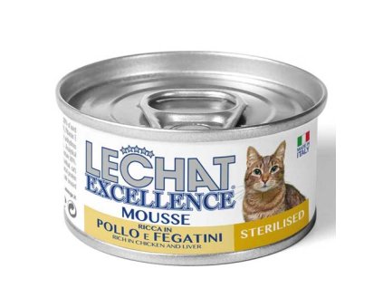 MONGE LECHAT EXCELLENCE MOUSSE Pena s kuracím mäsom a pečienkou pre sterilizované mačky 85g