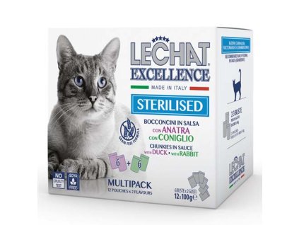 MONGE LECHAT EXCELLENCE STERILIZED kačica/králik multi pack 12x100g kapsička