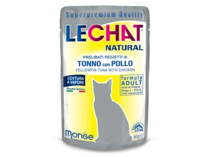 MONGE LECHAT NATURAL Tuniak a kura 80g superprémiová kapsička pre dospelé mačky