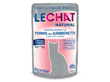 MONGE LECHAT NATURAL Tuniak a krevety 80g superprémiová kapsička pre dospelé mačky