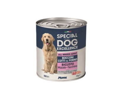 MONGE SPECIAL DOG EXCELLENCE pečené kúsky v šťave s bravčovým a morčacím mäsom pre psov 720g