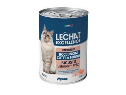 MONGE LECHAT EXCELLENCE pečené kúsky v šťave s lososom a kuracím mäsom pre sterilizované mačky 400g