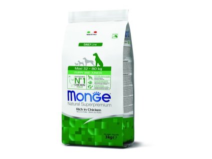 MONGE Natural Superpremium Maxi Puppy 3kg krmivo s kuracím pre šteňatá veľkých plemien