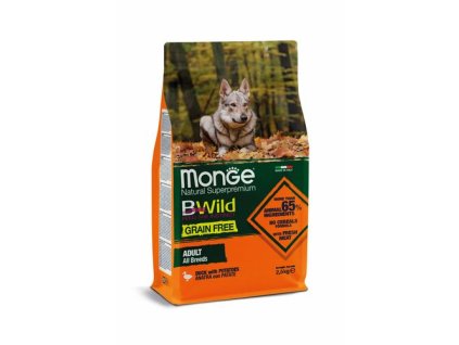 MONGE BWild Grain Free Adult 2,5kg bezobilninové kompletné krmivo pre dospelých psov všetkých plemien s kačacím mäsom a zemiakmi