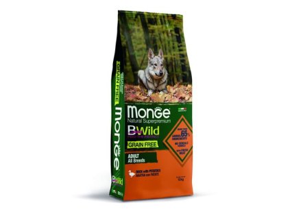 MONGE BWild Grain Free Adult 12kg bezobilninové kompletné krmivo pre dospelých psov všetkých plemien s kačacím mäsom a zemiakmi