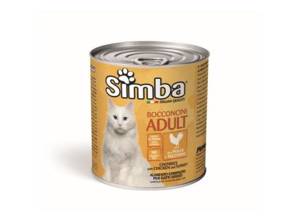 MONGE SIMBA Cat Chunks with chicken and turkey 720g konzerva pre dospelé mačky s kuracím a morčacím mäsom
