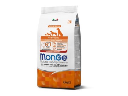 MONGE Natural Superpremium All Breeds Puppy 2,5kg monoproteínové krmivo kačica/ryža/zemiaky pre šteňatá všetkých plemien