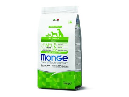 MONGE Natural Superpremium All Breeds Adult 2,5kg monoproteínové krmivo králik/ryža/zemiaky pre dospelé psy všetkých plemien