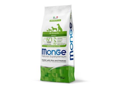 MONGE Natural Superpremium All Breeds Adult 12kg monoproteínové krmivo králik/ryža/zemiaky pre dospelé psy všetkých plemien
