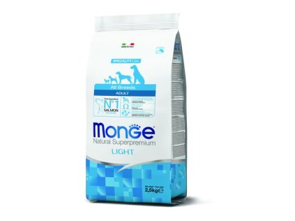 MONGE Natural Superpremium All Breeds Light 2,5kg diétne krmivo losos/ryža pre dospelé psy všetkých plemien