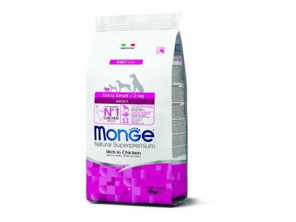 MONGE Natural Superpremium Extra Small Adult 3kg suché krmivo s kuracím pre pre dospelých psov veľmi malých plemien