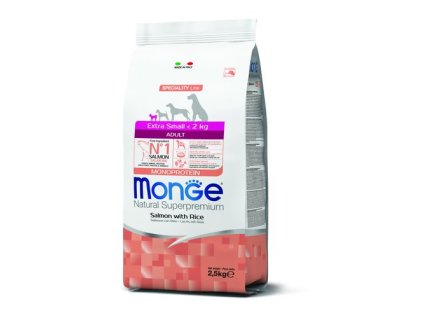 MONGE Natural Superpremium Extra Small Adult 2,5kg monoproteínové krmivo losos/ryža pre dospelých psov veľmi malých plemien