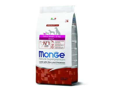 MONGE Natural Superpremium Extra Small Adult 2,5kg suché krmivo jahňacina, ryža a zemiaky pre dospelých psov veľmi malých plemien