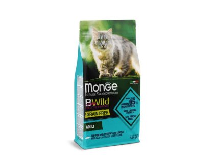 MONGE BWild Cat Grain Free Adult 1,5kg bezobilninové kompletné krmivo pre dospelé mačky s treskou, zemiakmi a šošovicou