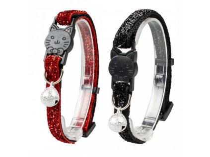 DUVO+ Nylonový obojok GLITTER pre mačky 22-30cm/10mm čierny/červený 1ks