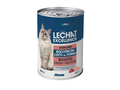 MONGE LECHAT EXCELLENCE pečené kúsky v šťave s teľacím a morčacím mäsom pre sterilizované mačky 400g