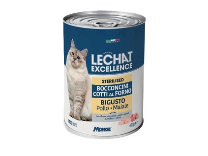 MONGE LECHAT EXCELLENCE pečené kúsky v šťave s kuracím a bravčovým mäsom pre sterilizované mačky 400g
