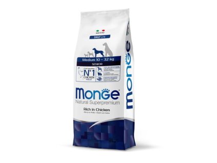 MONGE Natural Superpremium Medium Senior 12kg krmivo s kuracím mäsom pre psov seniorov stredných plemien