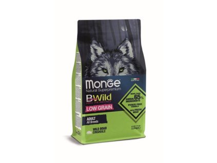 MONGE BWild Low Grain Adult 2,5 kg kompletné krmivo pre dospelých psov všetkých plemien s diviakom so znížením obsahom obilnín