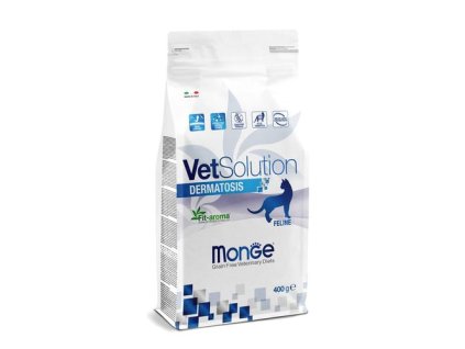 MONGE VetSolution Cat Dermatosis 400g diétne suché krmivo pre mačky na podporu funkcie pokožky pri dermatóze