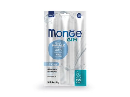 MONGE GIFT Sticks Puppy and Junior 45g/3ks tyčinky pre šteňatá s bravčovým mäsom a mliekom