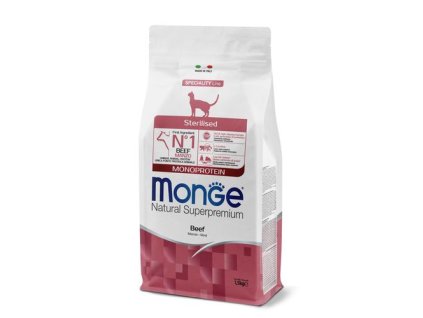 MONGE Natural Superpremium Sterilised 1,5kg monoproteínové krmivo s hovädzím pre sterilizované mačky