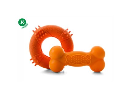 Kruh s bodlinami a piskacia kost z TPR gumy oranzova velmi odolna hracka 8595159445755