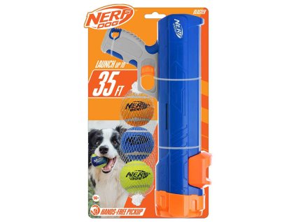 NERF DOG Hračka pre psov Blaster 30 cm bez klipu na loptičku + 3 ks pískacích tenisových loptičiek 5