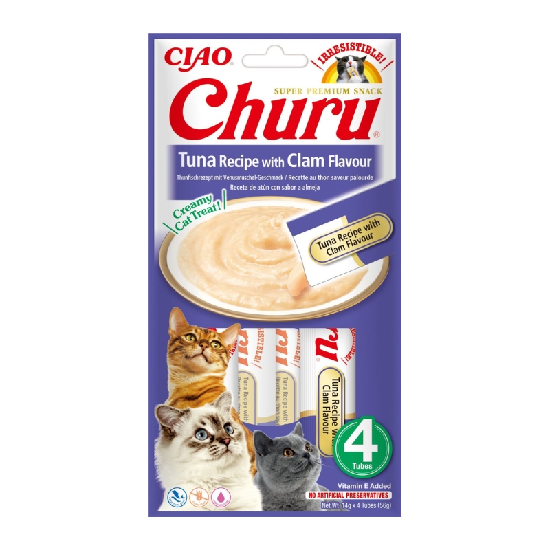 Pamlsok Inaba Churu Pyre cat Tuniak s mušľami 4 tuby 56 g
