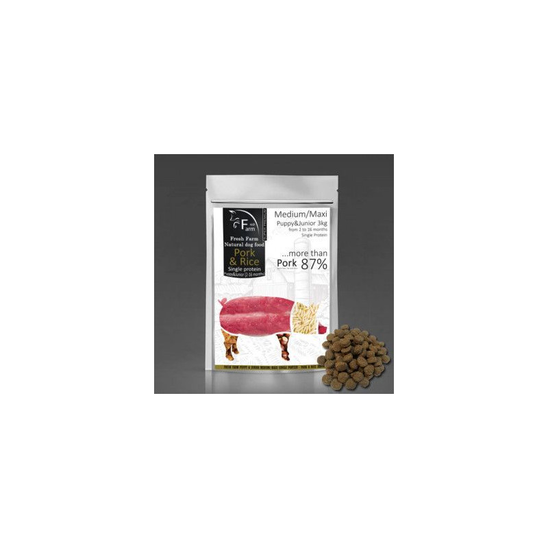 Fresh Farm Puppy&Junior Single Protein Medium&Maxi - Pork & Rice 3kg