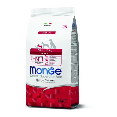 MONGE Natural Superpremium Mini Adult 3kg krmivo s kuracím pre dospelých psov malých plemien