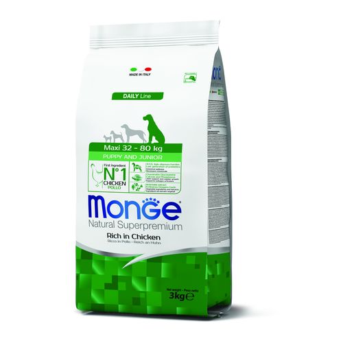 MONGE Natural Superpremium Maxi Puppy 3kg krmivo s kuracím pre šteňatá veľkých plemien