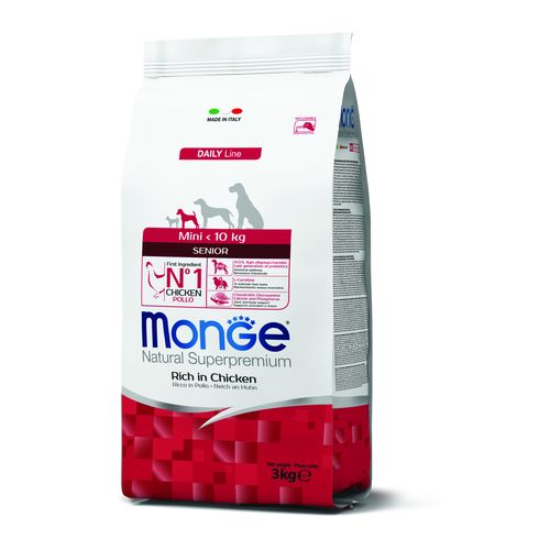 MONGE Natural Superpremium Mini Senior 3kg krmivo s kuracím mäsom pre psov seniorov malých plemien