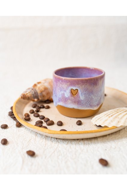 Ručně vyrobený kalíšek na kávu - Červánkový se srdíčkem (150-170 ml)