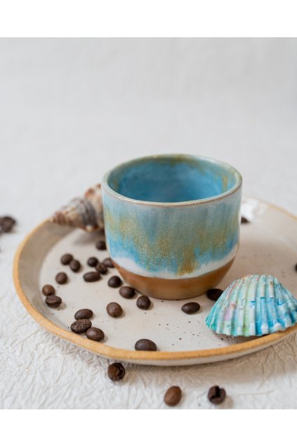 Ručně vyrobený kalíšek na kávu - Modro-hnědý (150-170 ml)