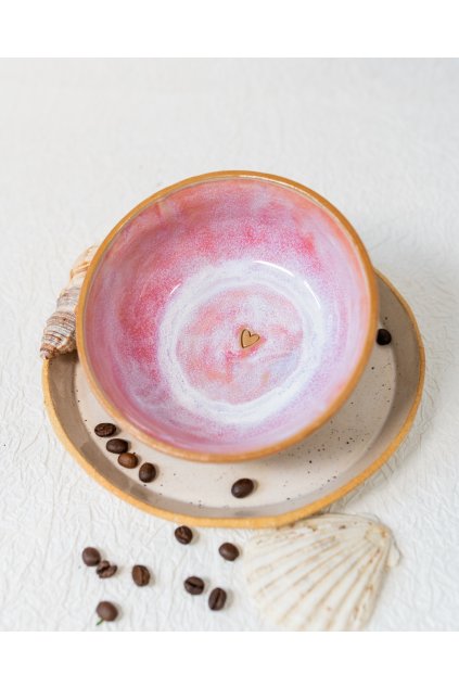 Ručně vyrobená snídaňová miska - Sakura se srdíčkem (300 ml)