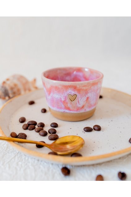 Ručně vyrobený kalíšek na kávu - Sakura se srdíčkem (120ml)