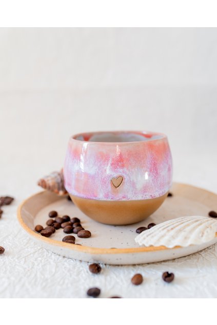 Ručně vyrobený kulatý kalíšek - Sakura se srdíčkem (330 ml) - II.jakost