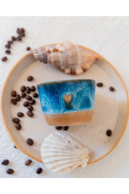 Ručně vyrobený kalíšek na kávu - Jeans se srdíčkem (120ml)