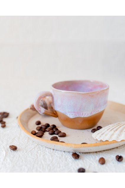 Ručně vyrobený buclatý kalíšek na kávu s ouškem - Sakura (150-170 ml)-II.jakost