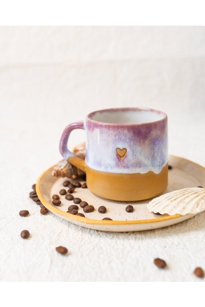 Ručně vyrobený čajový hrnek klasik - Červánkový se srdíčkem (330 ml)