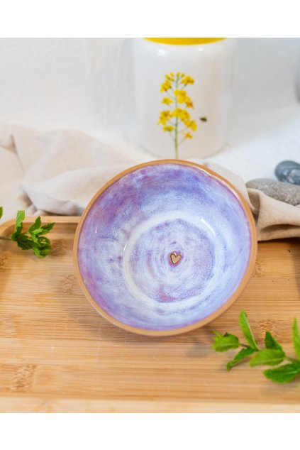 Ručně vyrobená snídaňová miska - Červánková se srdíčkem (300 ml) - II.jakost