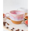 Ručně vyrobený buclatý kalíšek na kávu s ouškem - Sakura uvnitř růžový (150-170 ml)