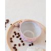 Ručně vyrobený buclatý kalíšek na kávu - Sakura se srdíčkem (150-170 ml) - II.jakost