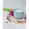 Ručně odlévaná sójová svíčka v keramickém kalíšku - Amazonit se srdíčkem  (150-170 ml)