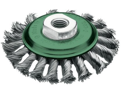 472857 | Zopf-Kegelbürste ZK Drm 115 x 12 mm 1 rhg. x 20 Z Blume links Stahldraht rostfrei ROH glatt 0.50 mm Gew. M14 Besatzhöhe 24 mm