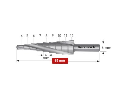 213004 | HSS-XE Stufenbohrer, Durchmesser 4-12 mm, CBN geschliffen, 3 Schneiden
