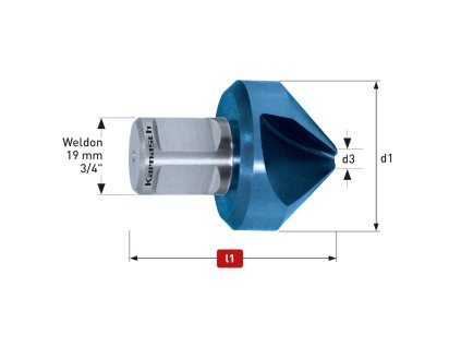 201195055 | HSS-XE Kegelsenker, 90 Grad, Weldonschaft, BLUE-TEC-beschichtet, 3-Schneiden 55x9,0-60 mm